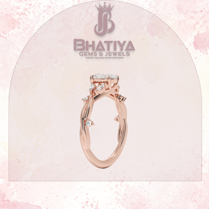 Engagement Ring in 14K Gold with Twisted Vine Band & Marquise Accents