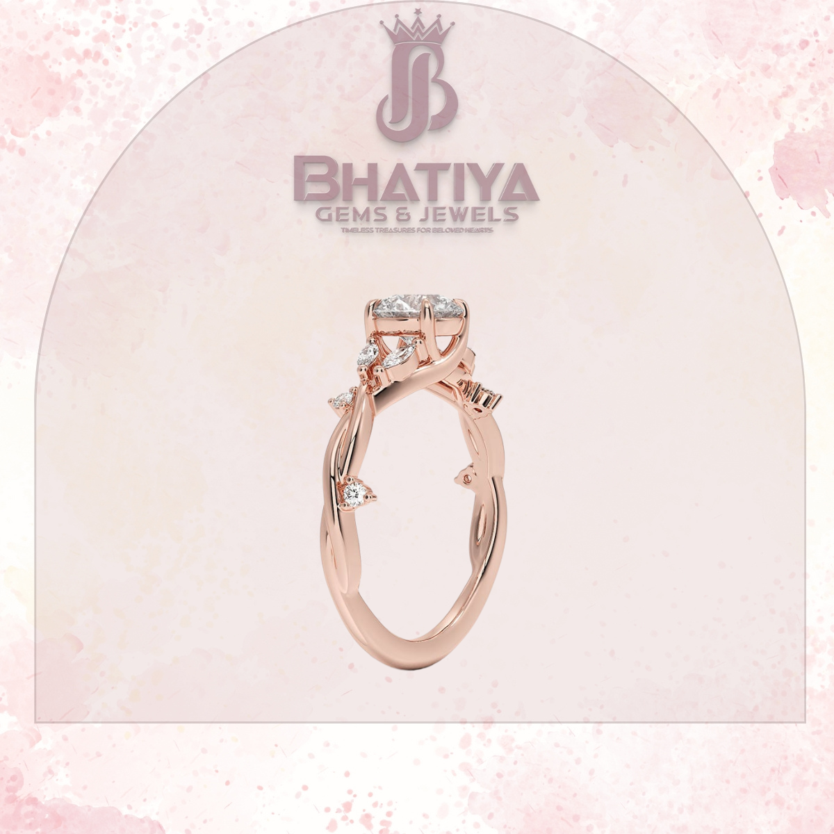 Engagement Ring in 14K Gold with Twisted Vine Band & Marquise Accents