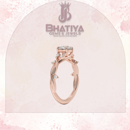 Engagement Ring in 14K Gold with Twisted Vine Band & Marquise Accents