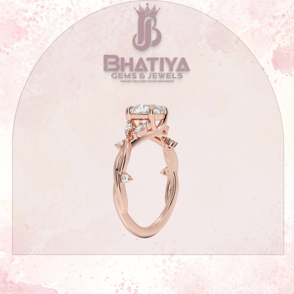 Engagement Ring in 14K Gold with Twisted Vine Band & Marquise Accents