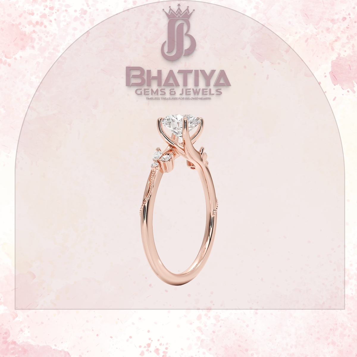 Vintage-Inspired Diamond Engagement Ring – 6-Prong Setting with Side Accents in Yellow Gold