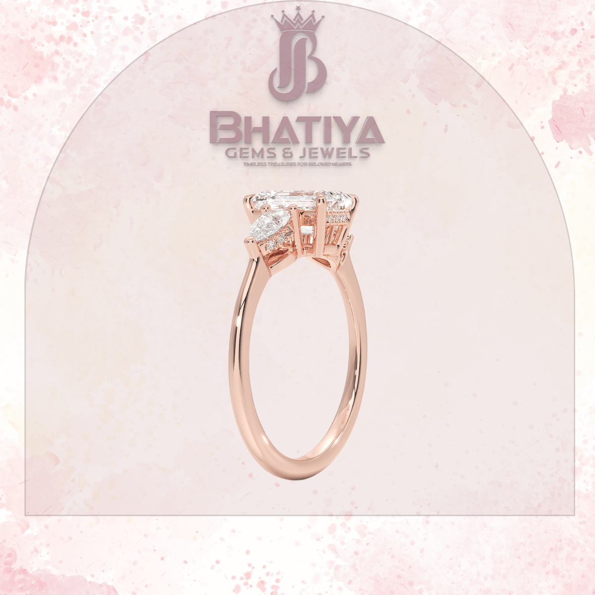 Elegant Diamond Engagement Ring – 14K Yellow Gold with Side Pear-Shaped Diamonds Luxury Fine Jewelry by Bhatiya Gems & Jewels