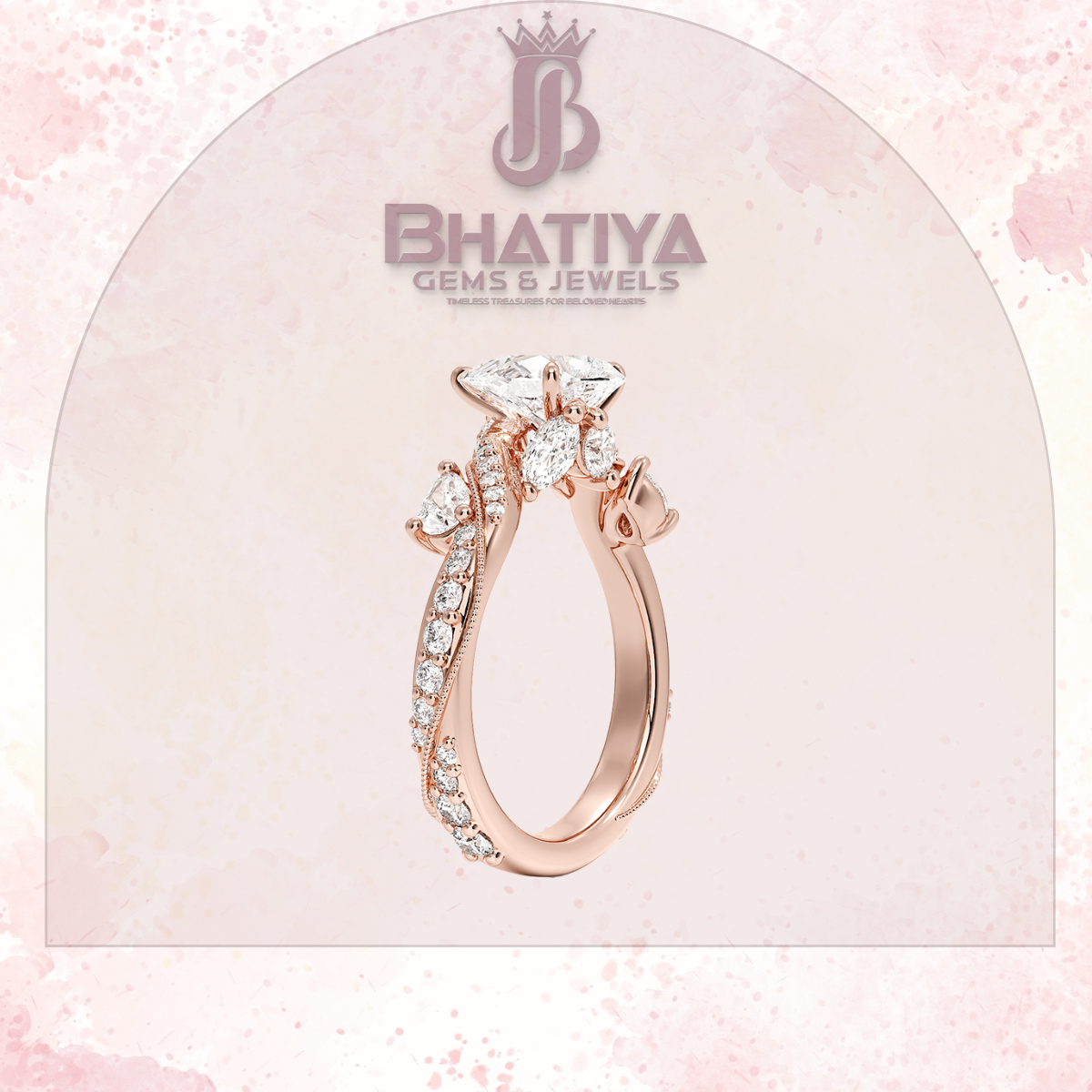 Royal Radiance Diamond Ring – 14K Gold Plated with Twisted Pave Band For Men's and Woman