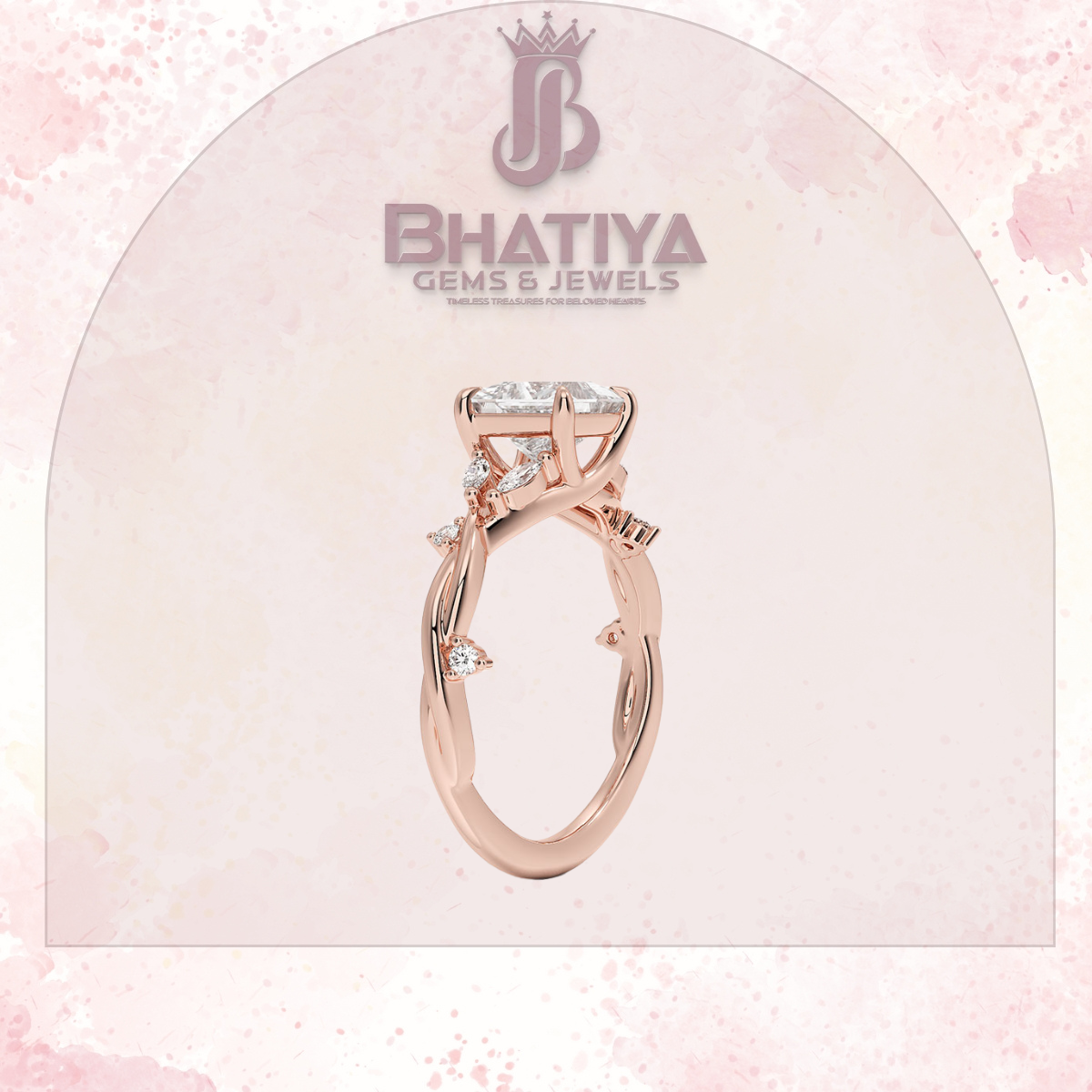 Engagement Ring in 14K Gold with Twisted Vine Band & Marquise Accents