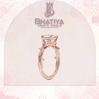 Engagement Ring in 14K Gold with Twisted Vine Band & Marquise Accents