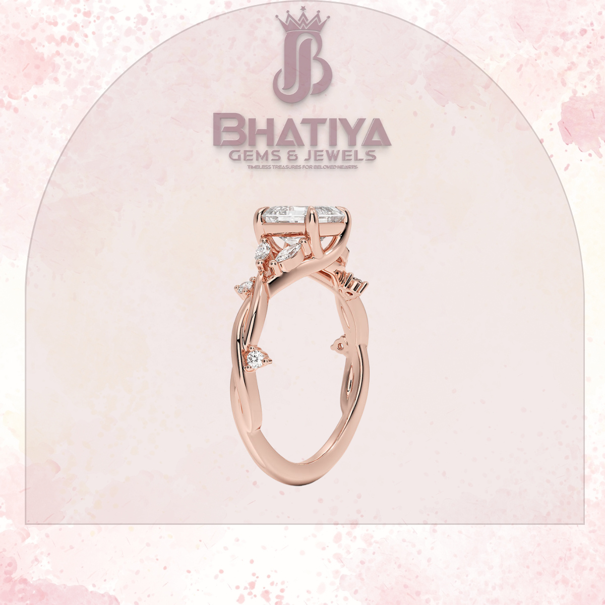 Engagement Ring in 14K Gold with Twisted Vine Band & Marquise Accents