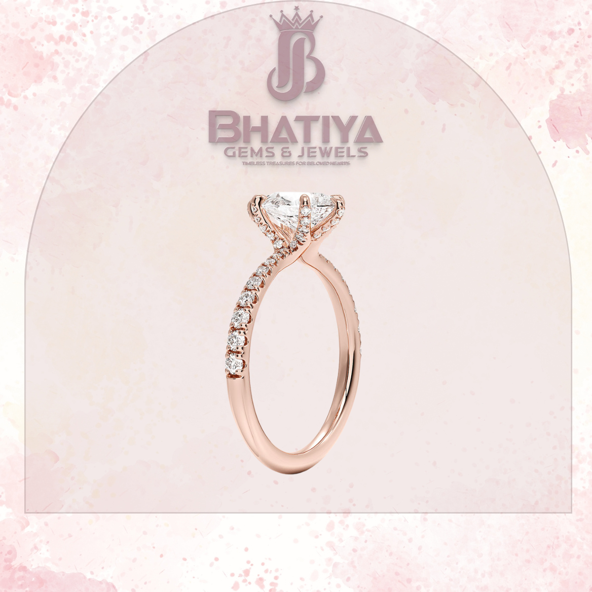 Round Brilliant Moissanite Diamond Solitaire Engagement Ring in 18K Yellow Gold Pave Band Sparkle