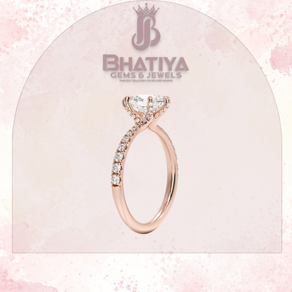 Round Brilliant Moissanite Diamond Solitaire Engagement Ring in 18K Yellow Gold Pave Band Sparkle