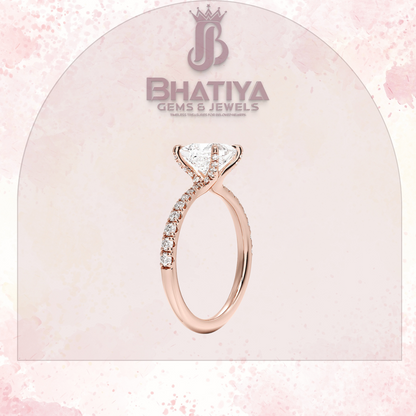 Round Brilliant Moissanite Diamond Solitaire Engagement Ring in 18K Yellow Gold Pave Band Sparkle