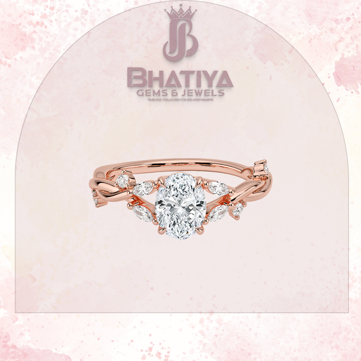 Engagement Ring in 14K Gold with Twisted Vine Band & Marquise Accents
