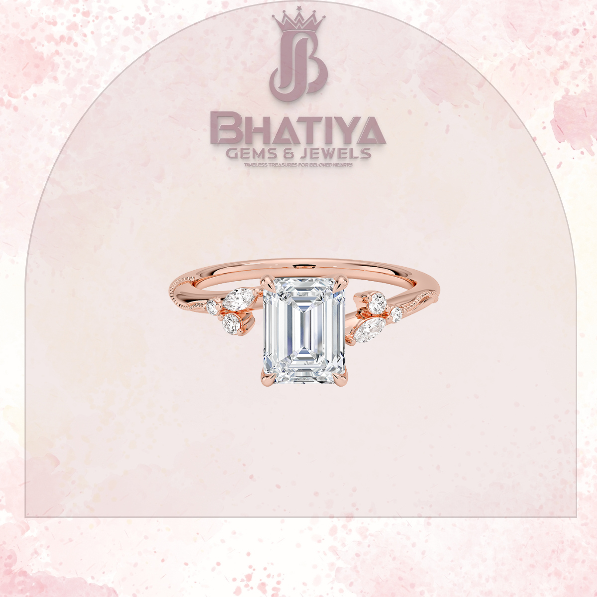 Vintage-Inspired Diamond Engagement Ring – 6-Prong Setting with Side Accents in Yellow Gold