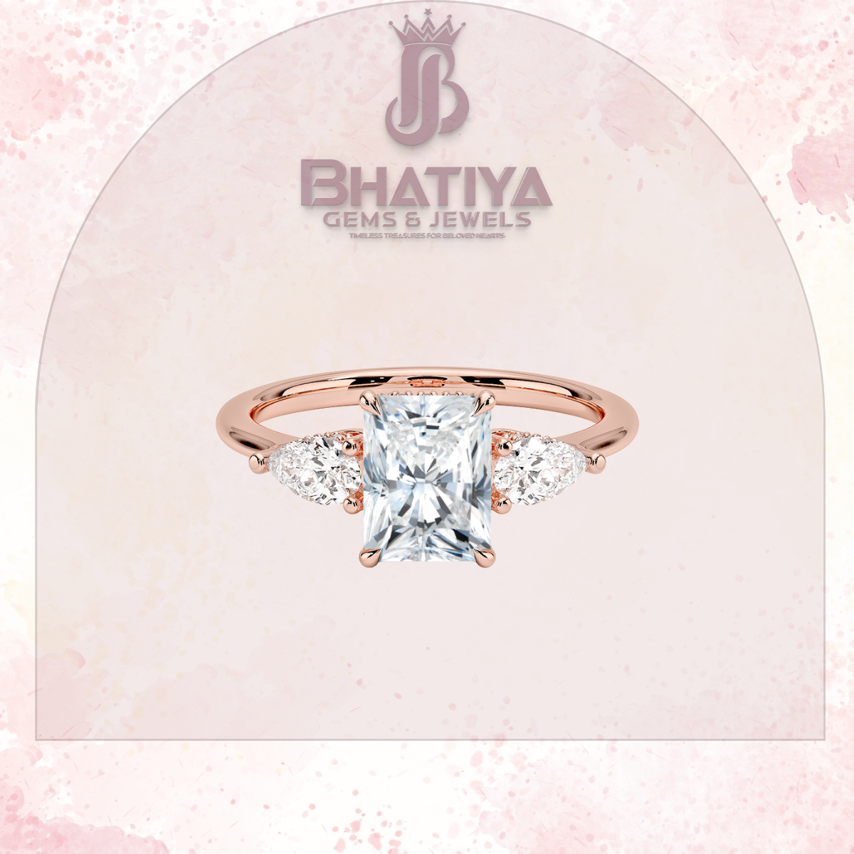 Elegant Diamond Engagement Ring – 14K Yellow Gold with Side Pear-Shaped Diamonds Luxury Fine Jewelry by Bhatiya Gems & Jewels