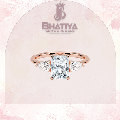 Elegant Diamond Engagement Ring – 14K Yellow Gold with Side Pear-Shaped Diamonds Luxury Fine Jewelry by Bhatiya Gems & Jewels