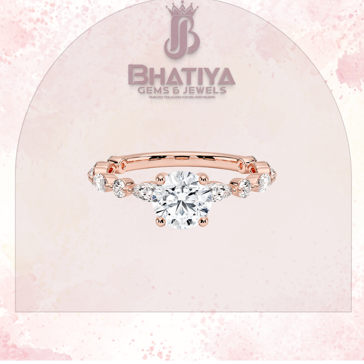 Classic Diamond Ring with Round Diamond Side Accents in IGI Certified Yellow Gold and Silver 925.