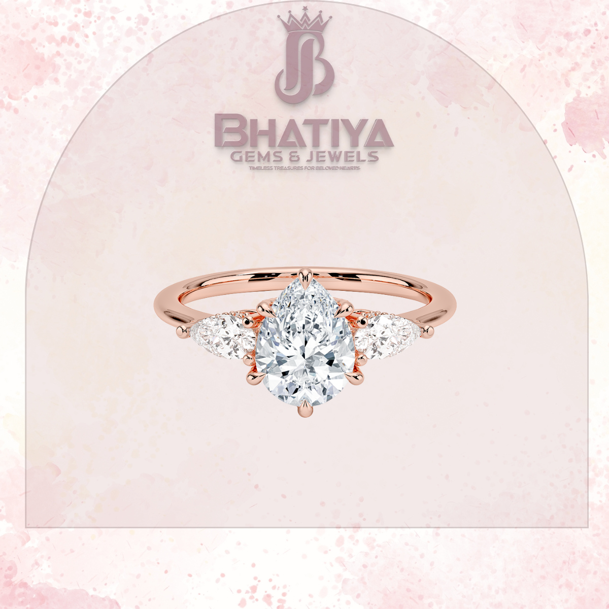 Elegant Diamond Engagement Ring – 14K Yellow Gold with Side Pear-Shaped Diamonds Luxury Fine Jewelry by Bhatiya Gems & Jewels