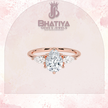 Elegant Diamond Engagement Ring – 14K Yellow Gold with Side Pear-Shaped Diamonds Luxury Fine Jewelry by Bhatiya Gems & Jewels