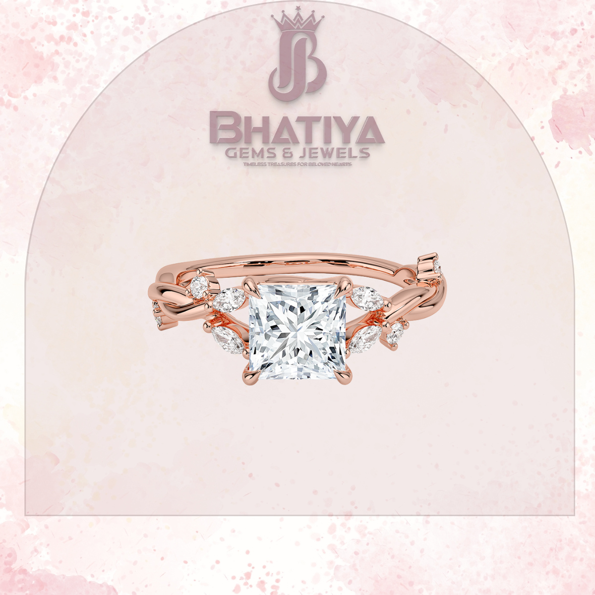 Engagement Ring in 14K Gold with Twisted Vine Band & Marquise Accents