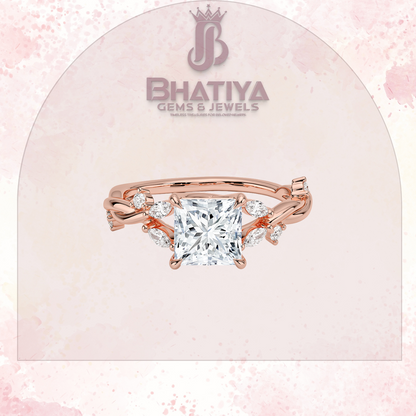 Engagement Ring in 14K Gold with Twisted Vine Band & Marquise Accents