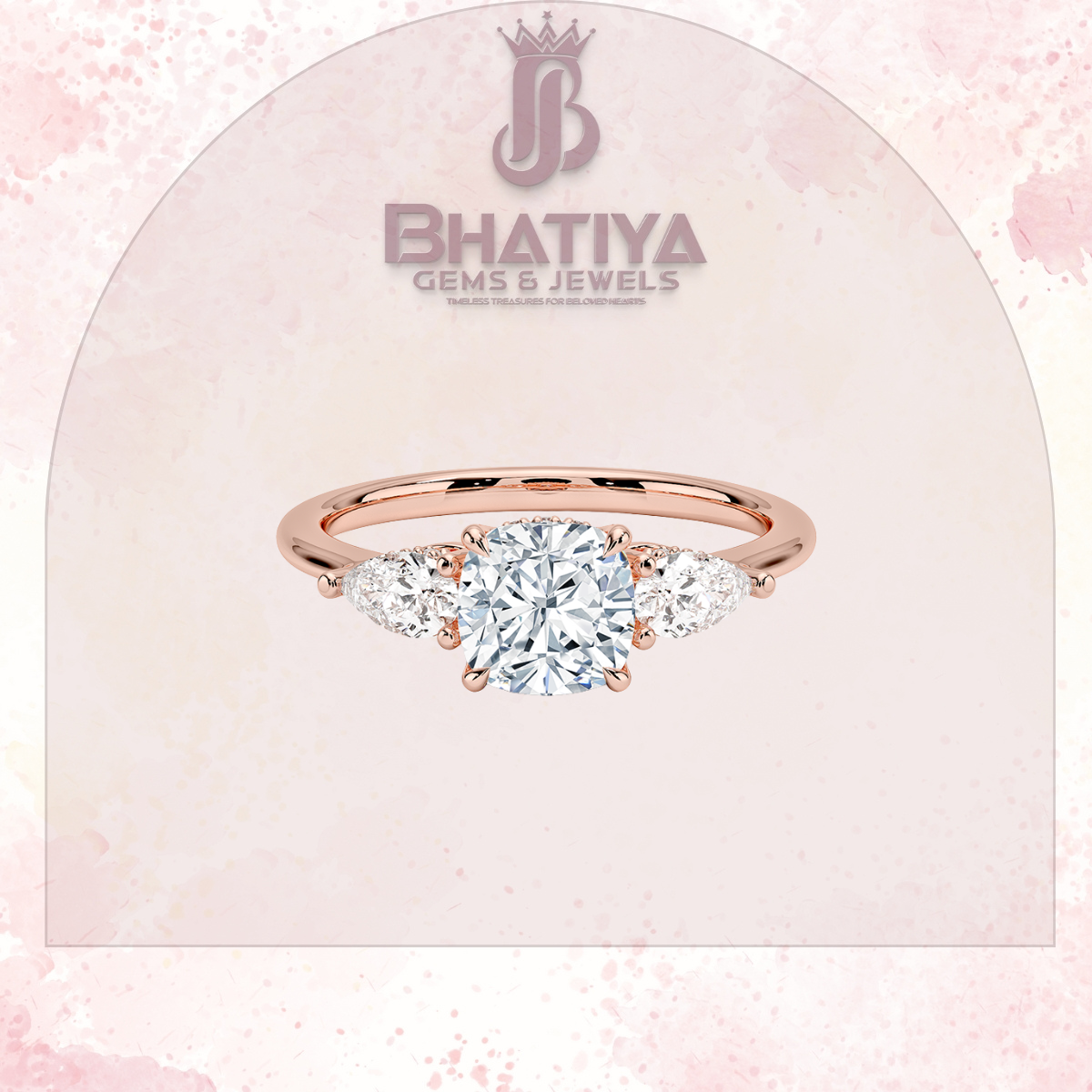Elegant Diamond Engagement Ring – 14K Yellow Gold with Side Pear-Shaped Diamonds Luxury Fine Jewelry by Bhatiya Gems & Jewels