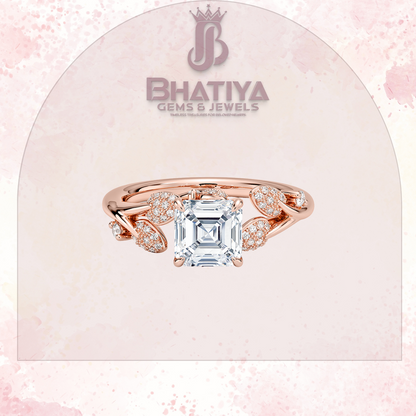 Timeless Elegance Solitaire Ring with Diamond Leaf Accents 14K Gold