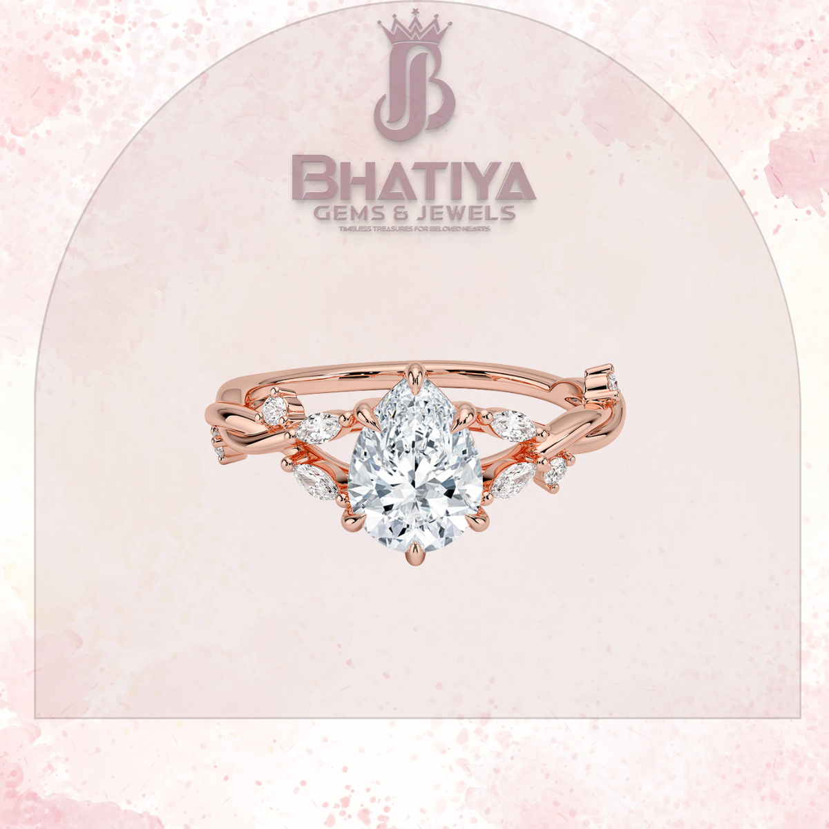 Engagement Ring in 14K Gold with Twisted Vine Band & Marquise Accents