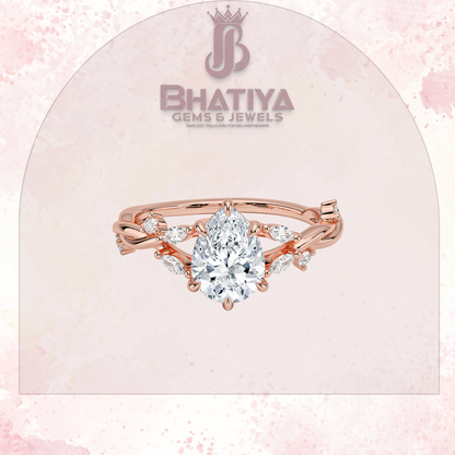 Engagement Ring in 14K Gold with Twisted Vine Band & Marquise Accents