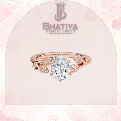 Timeless Elegance Solitaire Ring with Diamond Leaf Accents 14K Gold