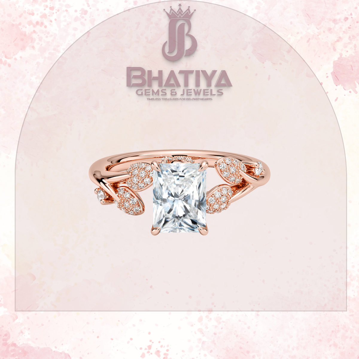 Timeless Elegance Solitaire Ring with Diamond Leaf Accents 14K Gold