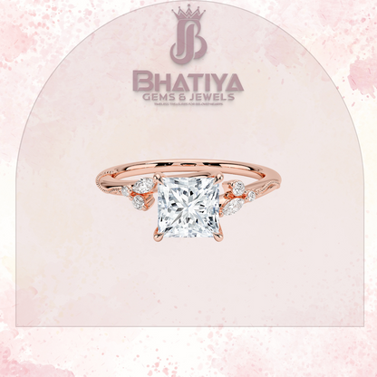 Vintage-Inspired Diamond Engagement Ring – 6-Prong Setting with Side Accents in Yellow Gold
