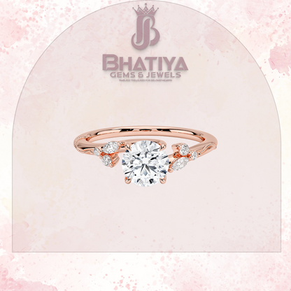 Vintage-Inspired Diamond Engagement Ring – 6-Prong Setting with Side Accents in Yellow Gold