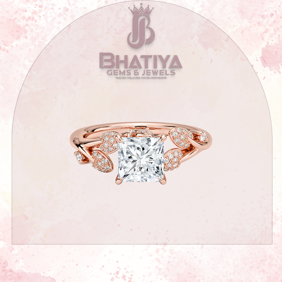 Timeless Elegance Solitaire Ring with Diamond Leaf Accents 14K Gold