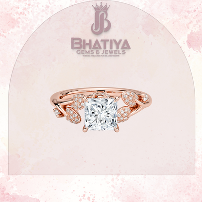 Timeless Elegance Solitaire Ring with Diamond Leaf Accents 14K Gold