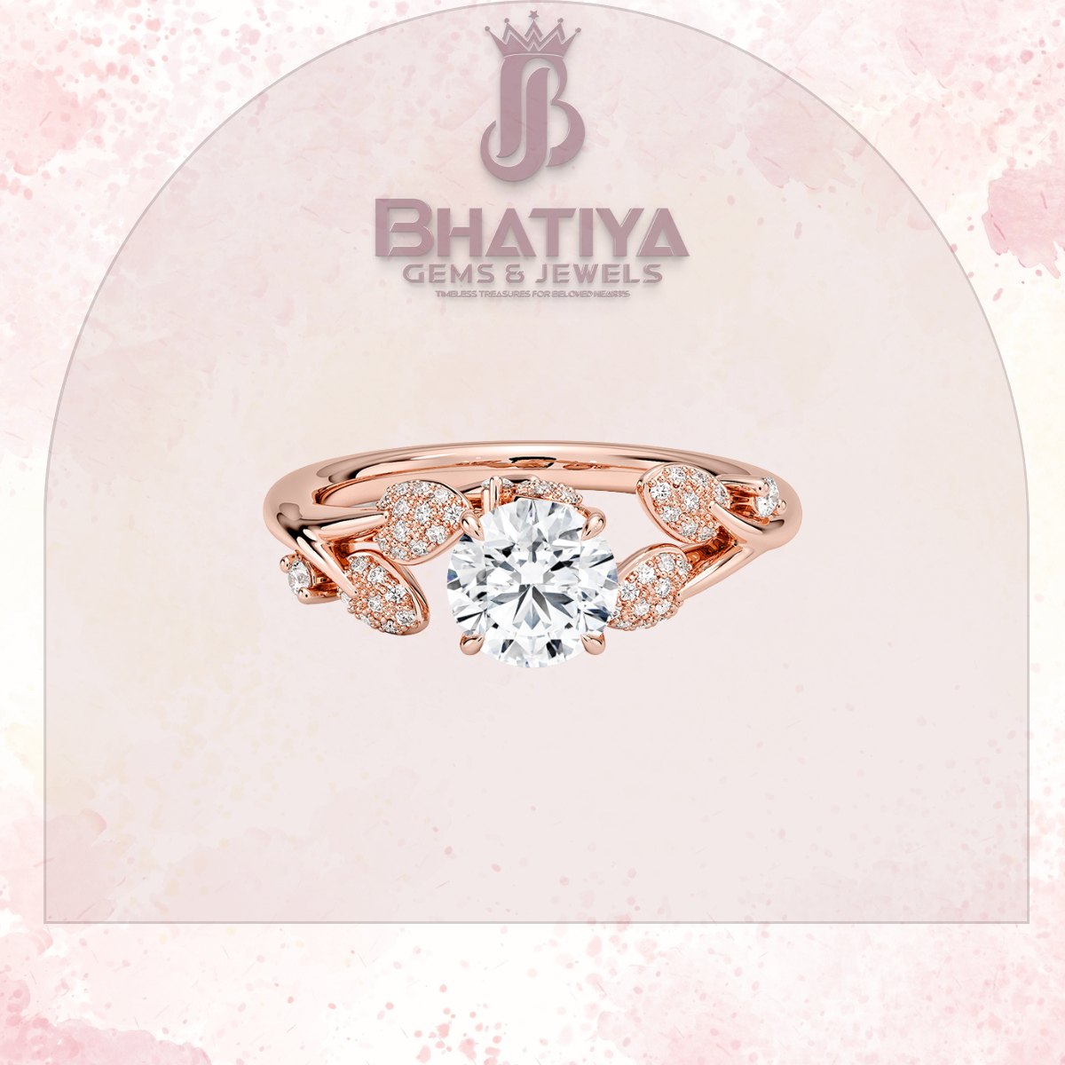 Timeless Elegance Solitaire Ring with Diamond Leaf Accents 14K Gold