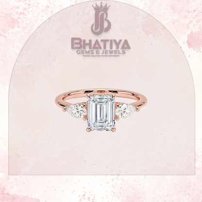 Elegant Diamond Engagement Ring – 14K Yellow Gold with Side Pear-Shaped Diamonds Luxury Fine Jewelry by Bhatiya Gems & Jewels