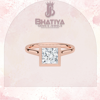 Radiant Elegance luxury Cut Diamond Ring in Yellow Gold Bezel Setting