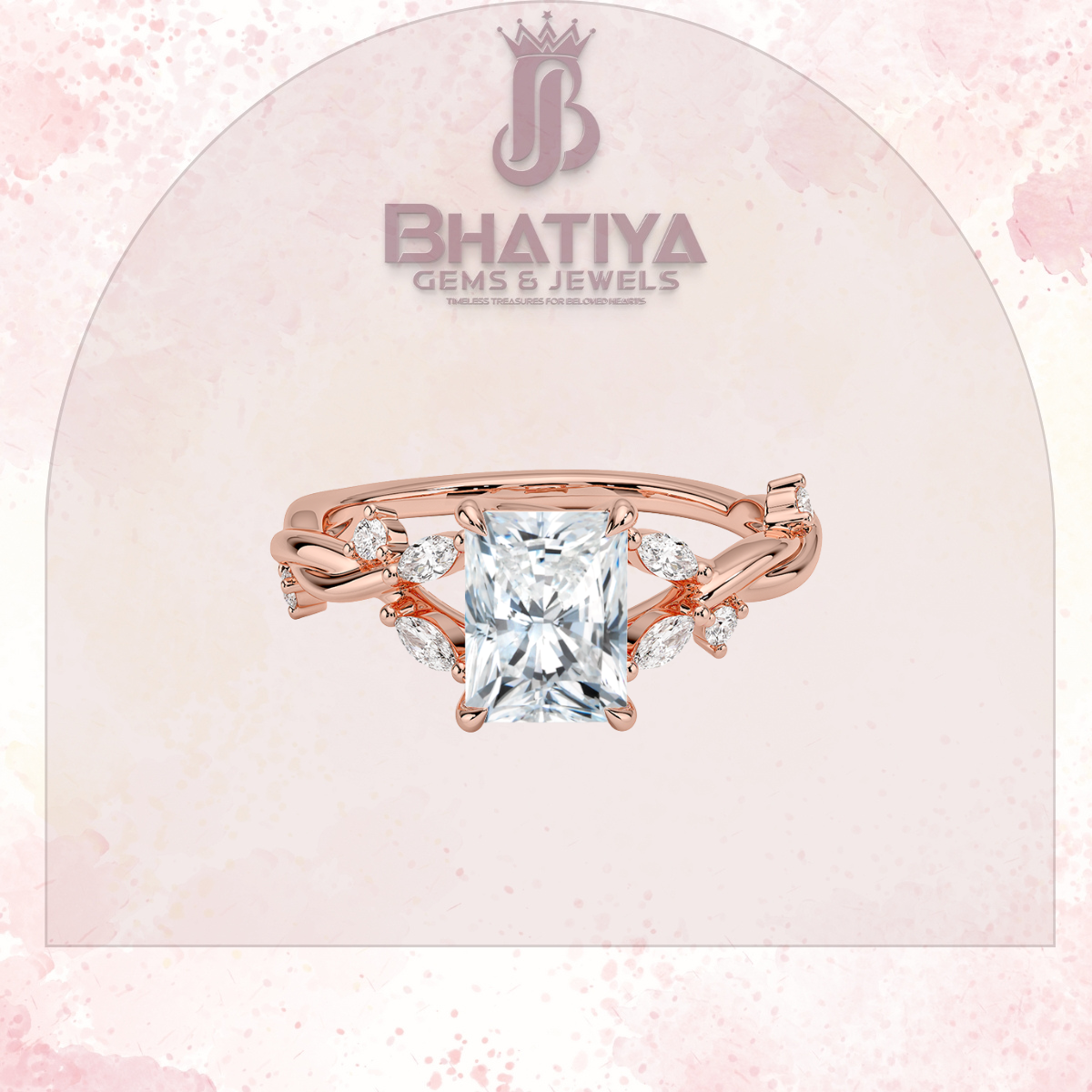 Engagement Ring in 14K Gold with Twisted Vine Band & Marquise Accents