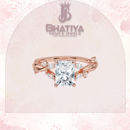 Engagement Ring in 14K Gold with Twisted Vine Band & Marquise Accents