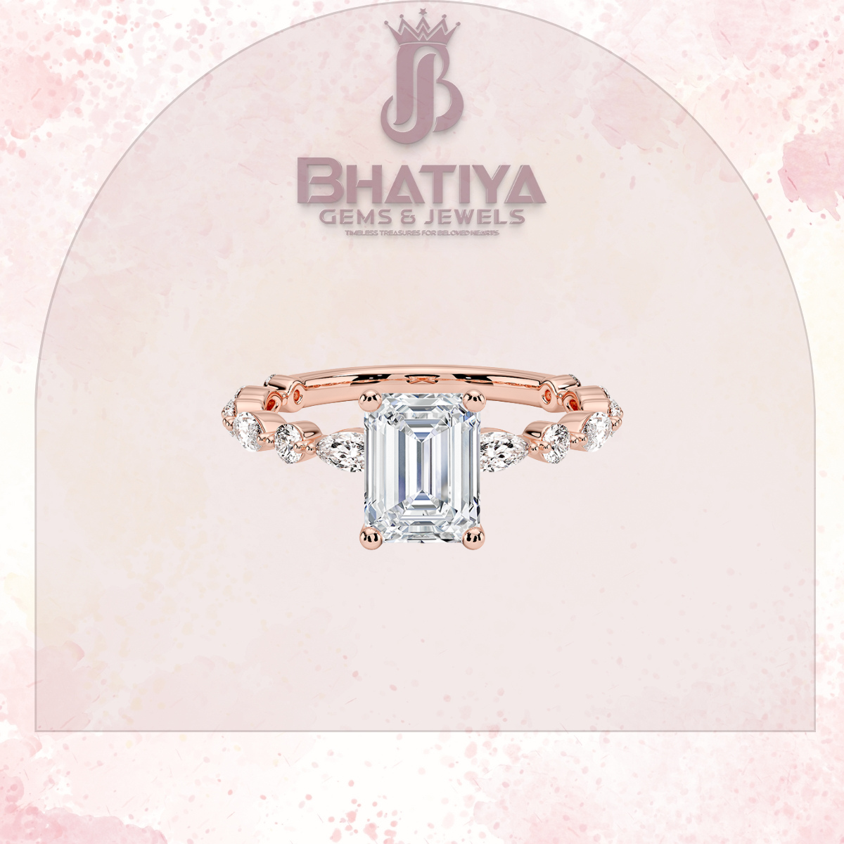 Classic Diamond Ring with Round Diamond Side Accents in IGI Certified Yellow Gold and Silver 925.