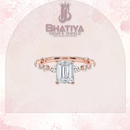 Classic Diamond Ring with Round Diamond Side Accents in IGI Certified Yellow Gold and Silver 925.