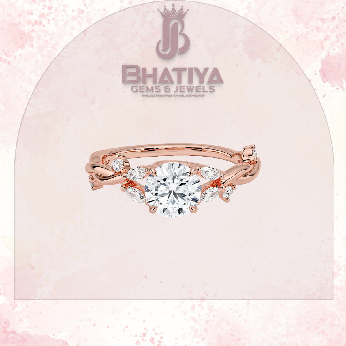 Engagement Ring in 14K Gold with Twisted Vine Band & Marquise Accents