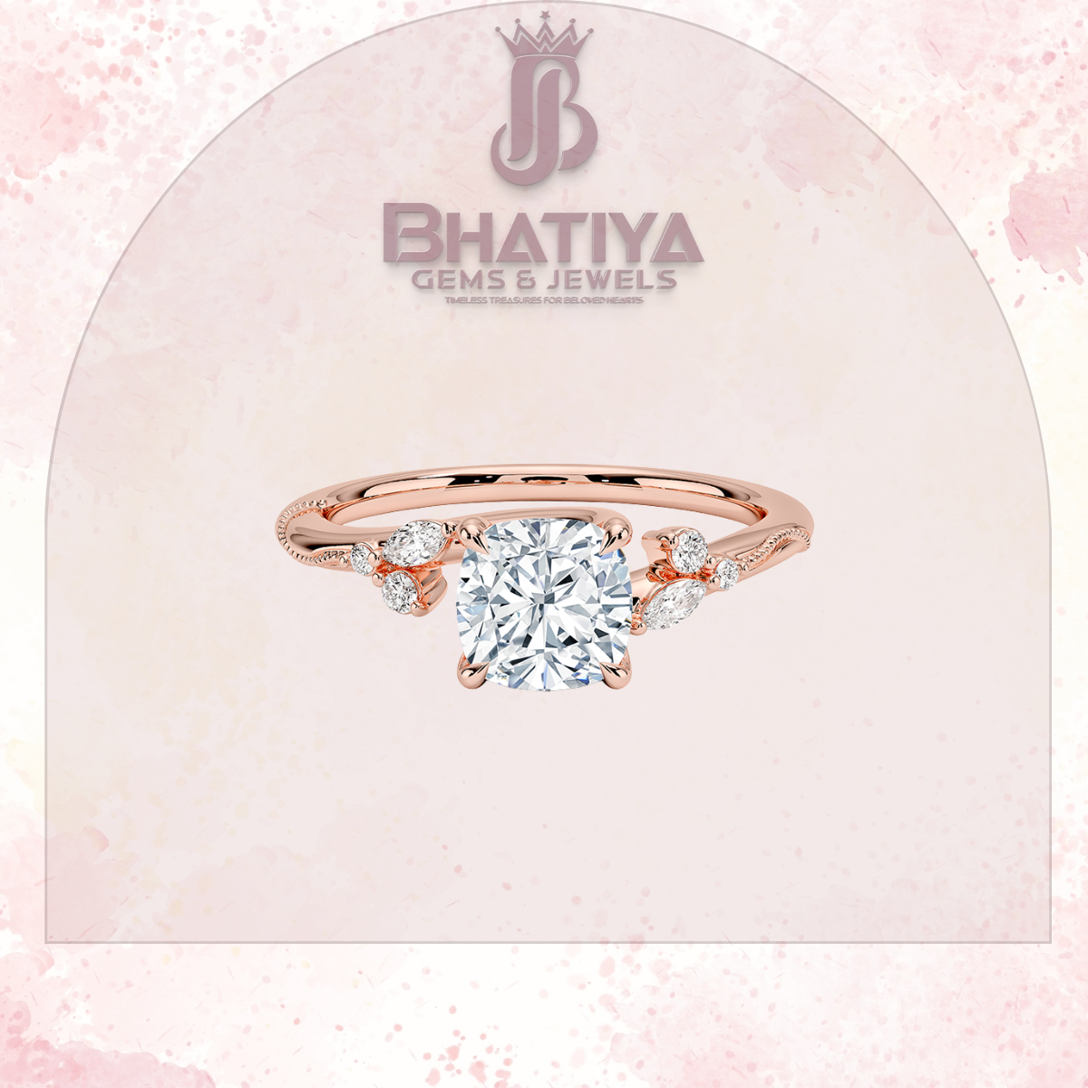 Vintage-Inspired Diamond Engagement Ring – 6-Prong Setting with Side Accents in Yellow Gold