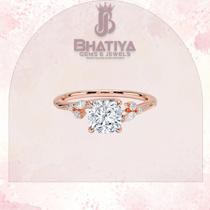 Vintage-Inspired Diamond Engagement Ring – 6-Prong Setting with Side Accents in Yellow Gold