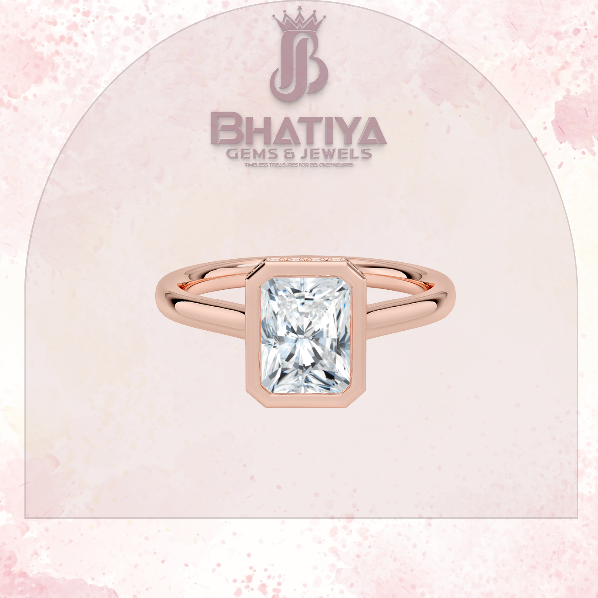 Radiant Elegance luxury Cut Diamond Ring in Yellow Gold Bezel Setting