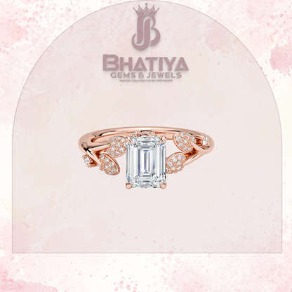 Timeless Elegance Solitaire Ring with Diamond Leaf Accents 14K Gold