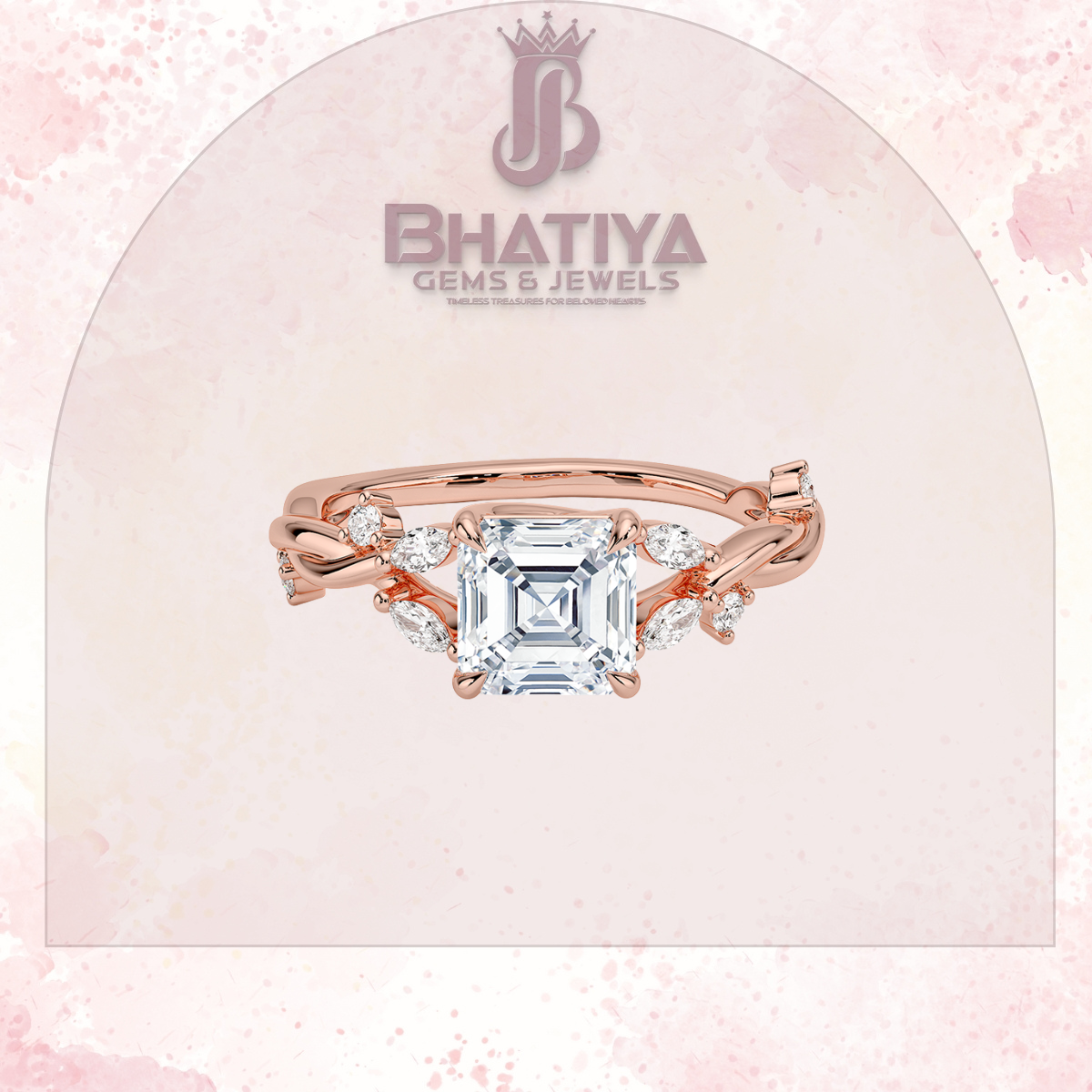 Engagement Ring in 14K Gold with Twisted Vine Band & Marquise Accents