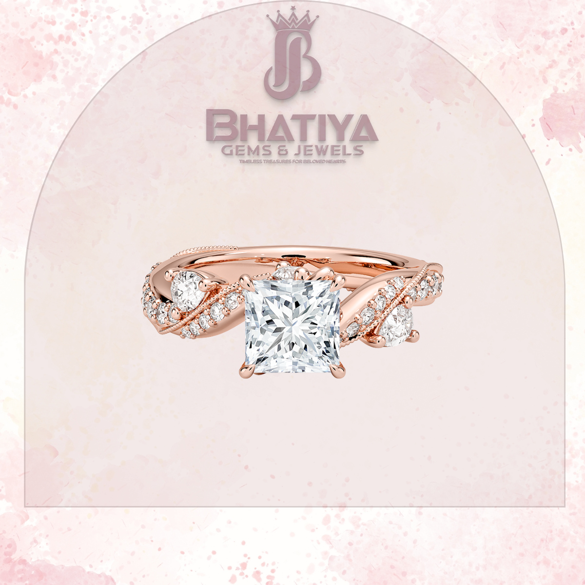 Royal Radiance Diamond Ring – 14K Gold Plated with Twisted Pave Band For Men's and Woman
