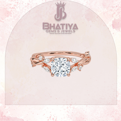 Engagement Ring in 14K Gold with Twisted Vine Band & Marquise Accents