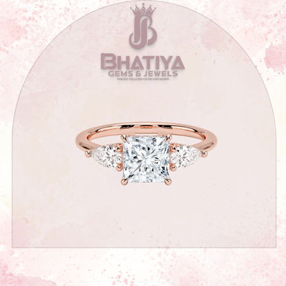 Elegant Diamond Engagement Ring – 14K Yellow Gold with Side Pear-Shaped Diamonds Luxury Fine Jewelry by Bhatiya Gems & Jewels