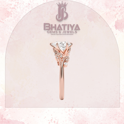 Timeless Elegance Solitaire Ring with Diamond Leaf Accents 14K Gold