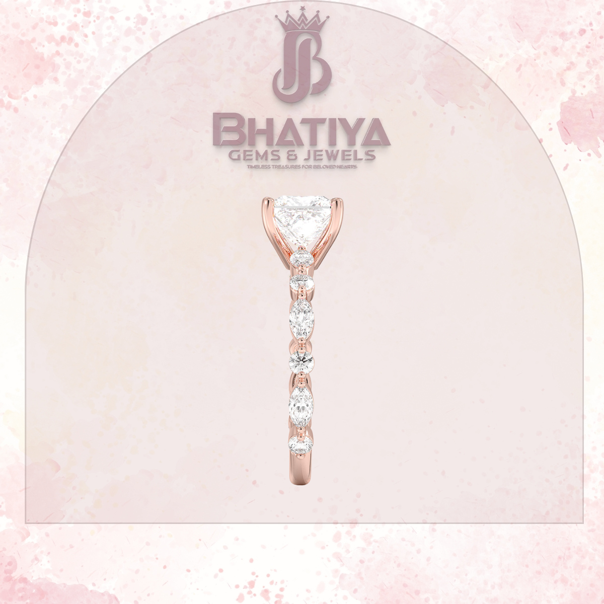 Classic Diamond Ring with Round Diamond Side Accents in IGI Certified Yellow Gold and Silver 925.